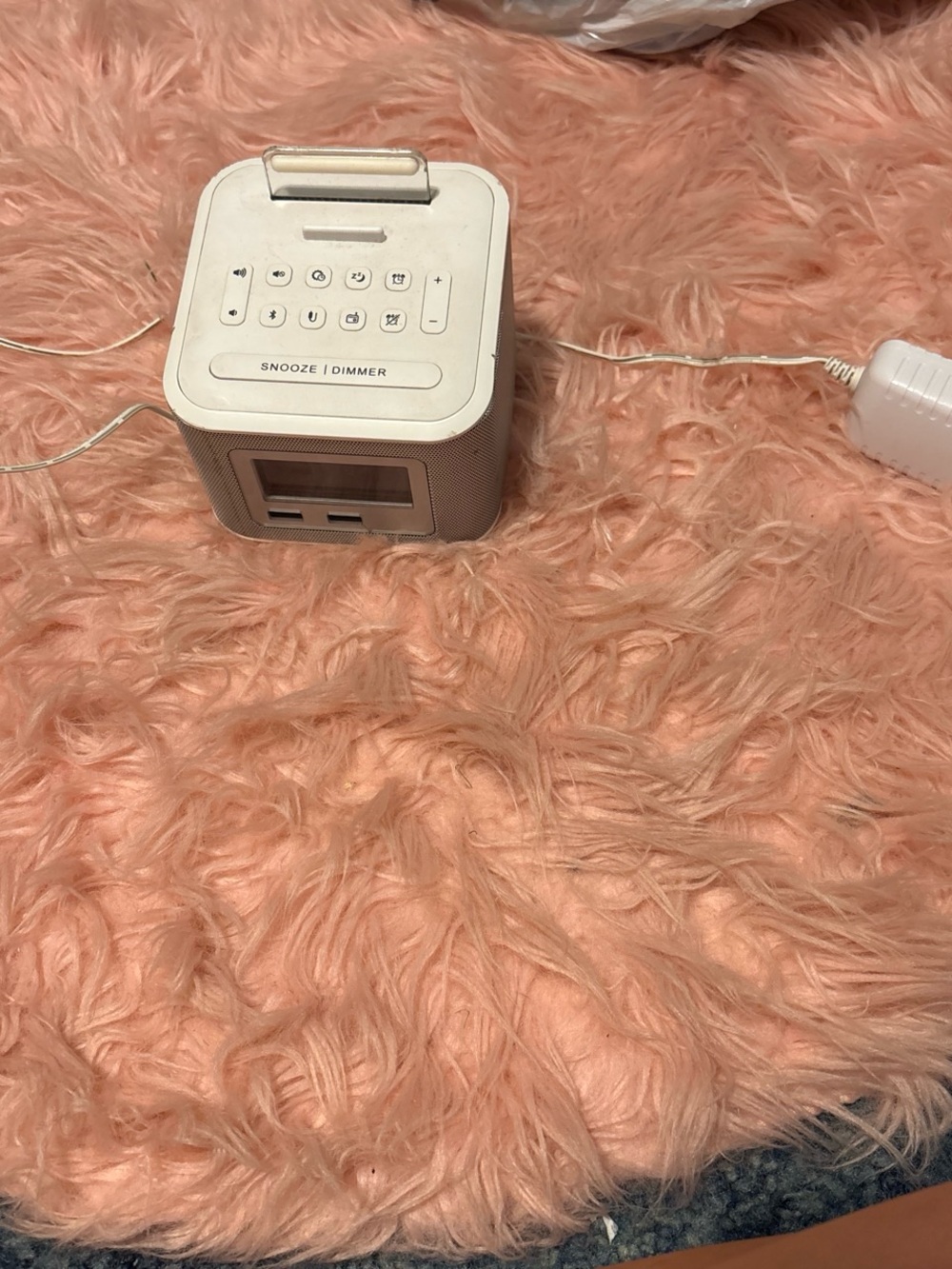 White Portable Alarm Clock Speaker with Docking Stand
